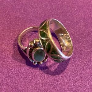 Set of two-silver  and turquoise rings.